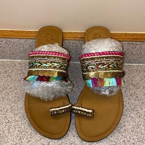 NWOT Z & L European Embellished Fringe Coin Slide Sandals